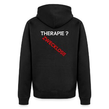 Therapie zwecklos - Unisex Premium Bio Zip Hoodie - Schwarz - Hinten - Nico (187cm)