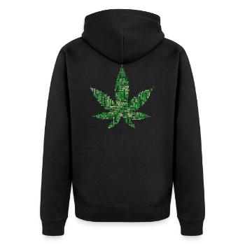 Weed Marihuana Cannabis Blatt - Unisex Premium Bio Zip Hoodie - Schwarz - Hinten - Nico (187cm)