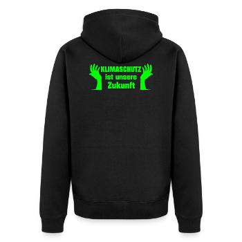 Klimaschutz - Unisex Premium Bio Zip Hoodie - Schwarz - Hinten - Nico (187cm)