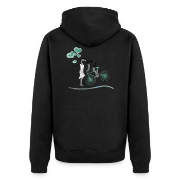 Fahrradpaar Herzballons Liebe kennt keine Grenzen - Unisex Premium Bio Zip Hoodie - Schwarz - Hinten - Nico (187cm)