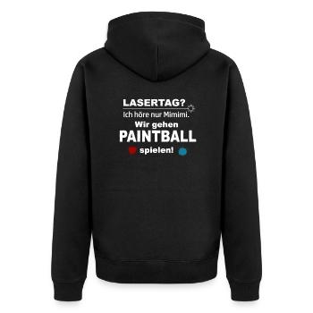 Lasertag vs. Paintball - Unisex Premium Bio Zip Hoodie - Schwarz - Hinten - Nico (187cm)