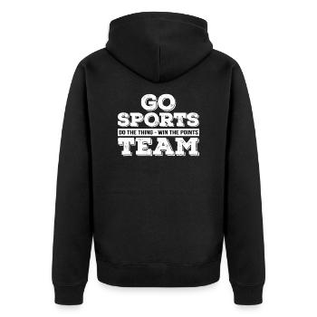Go Sports Team Geschenk - Unisex Premium Bio Zip Hoodie - Schwarz - Hinten - Nico (187cm)