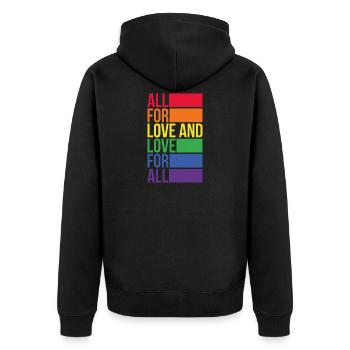 All for love and love for all gifts - Unisex Premium Organic Zip Hoodie - black - Back - Nico (187cm)
