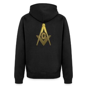 Freimaurer-Kompass Golden - Unisex Premium Bio Zip Hoodie - Schwarz - Hinten - Nico (187cm)