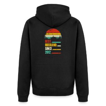 Best Husband since September 2012 Geschenk - Unisex Premium Bio Zip Hoodie - Schwarz - Hinten - Nico (187cm)