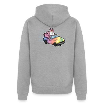 Lustiges Einhorn Auto Geschenk Führerschein Comic - Unisex Premium Bio Zip Hoodie - Grau meliert - Hinten - Nico (187cm)