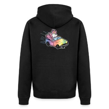 Lustiges Einhorn Auto Geschenk Führerschein Comic - Unisex Premium Bio Zip Hoodie - Schwarz - Hinten - Nico (187cm)