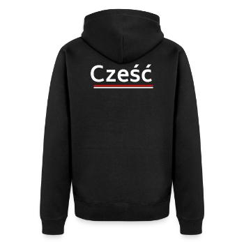 Bonjour - bienvenue en polonais - Veste à capuche bio Premium Unisexe - noir - Dos - Nico (187cm)