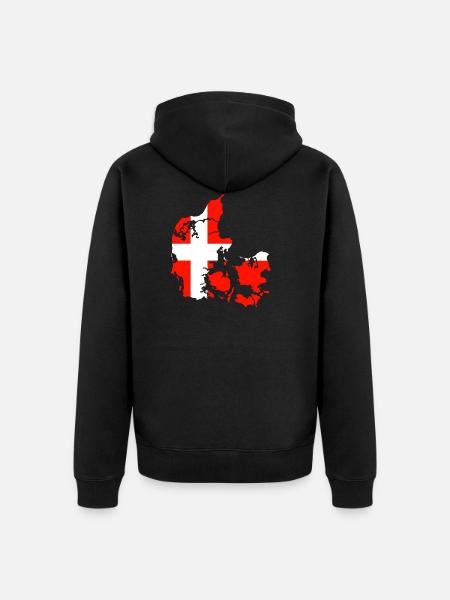 Vlag van Denemarken en kaart van Denemarken - Premium økologisk unisex-hættejakke - sort