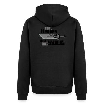 Real Heroes, Big Swords - Unisex Premium Organic Zip Hoodie - black - Back - Nico (187cm)
