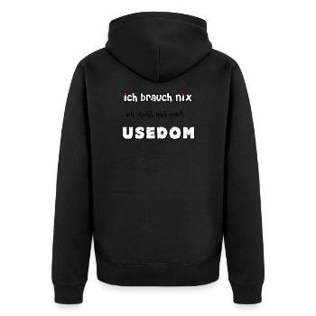 ich brauch nix - Unisex Premium Bio Zip Hoodie - Schwarz - Hinten - Nico (187cm)