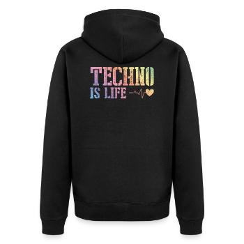 techno ist leben - Unisex Premium Bio Zip Hoodie - Schwarz - Hinten - Nico (187cm)
