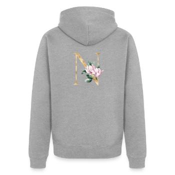Alphabet N - Veste à capuche bio Premium Unisexe - gris chiné - Dos - Nico (187cm)