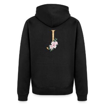 Alphabet J - Unisex Premium Organic Zip Hoodie - black - Back - Nico (187cm)