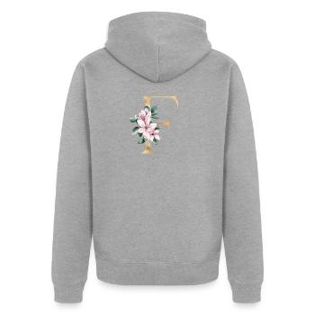 Alphabet F - Veste à capuche bio Premium Unisexe - gris chiné - Dos - Nico (187cm)