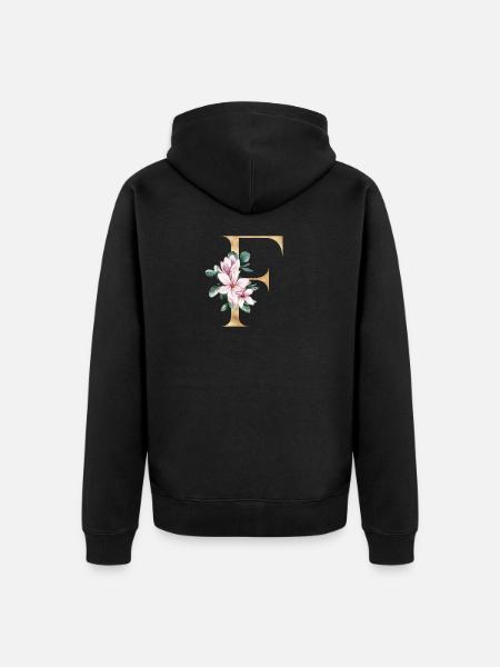 Alphabet F - Unisex Premium Organic Zip Hoodie - black
