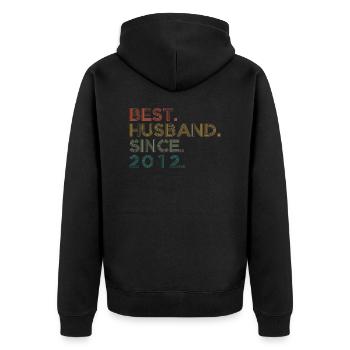 Best Husband since 2012 Geschenk - Unisex Premium Bio Zip Hoodie - Schwarz - Hinten - Nico (187cm)