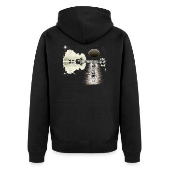 Akustische Gitarre in Romantischem Mondlicht - Unisex Premium Bio Zip Hoodie - Schwarz - Hinten - Nico (187cm)