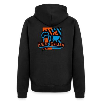 Bier & Grillen 02 - Unisex Premium Bio Zip Hoodie - Schwarz - Hinten - Nico (187cm)