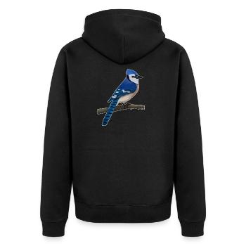 jz.birds Blue Jay Vogel Design - Unisex Premium Bio Zip Hoodie - Schwarz - Hinten - Nico (187cm)