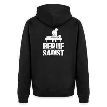 Beruf Sadist | Physiotherapeuten Physio Geschenke - Unisex Premium Bio Zip Hoodie - Schwarz - Hinten - Nico (187cm)