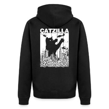 Vintage CATZILLA Japan - Kitty Cat lovers Hallowee - Unisex Premium Bio Zip Hoodie - Schwarz - Hinten - Nico (187cm)