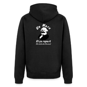 EIN MARX UND ES GEHT WIEDER! - Unisex Premium Bio Zip Hoodie - Schwarz - Hinten - Nico (187cm)