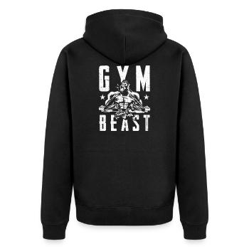 gorilla gym beast - Unisex Premium Bio Zip Hoodie - Schwarz - Hinten - Nico (187cm)