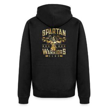 spartan warriors club hanteln gold - Unisex Premium Bio Zip Hoodie - Schwarz - Hinten - Nico (187cm)