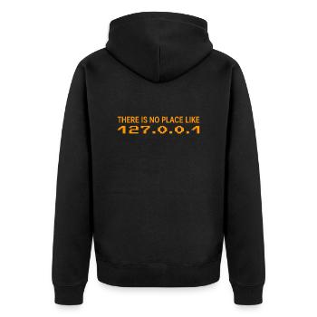 There is no Place like 127 0 0 1 Geschenk - Unisex Premium Bio Zip Hoodie - Schwarz - Hinten - Nico (187cm)