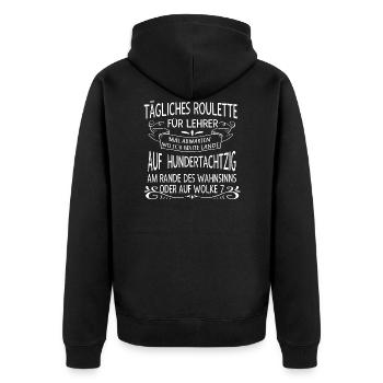 Lehrer Überraschung - Unisex Premium Bio Zip Hoodie - Schwarz - Hinten - Nico (187cm)