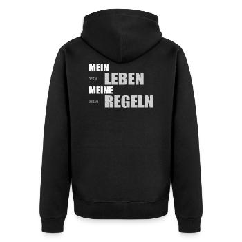 MEIN LEBEN MEINE REGELN DEIN LEBEN DEINE REGELN - Unisex Premium Bio Zip Hoodie - Schwarz - Hinten - Nico (187cm)