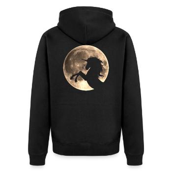 Einhorn, Vollmond , Mond, Magie, Pferd, unicorn, - Unisex Premium Bio Zip Hoodie - Schwarz - Hinten - Nico (187cm)