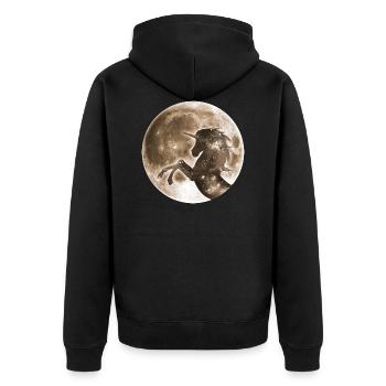 Magisches Einhorn, Vollmond Mond, Space - Unisex Premium Bio Zip Hoodie - Schwarz - Hinten - Nico (187cm)