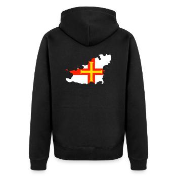 Karte und Flagge von Guernsey - Unisex Premium Bio Zip Hoodie - Schwarz - Hinten - Nico (187cm)