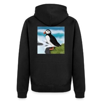 Illustration de conception d'oiseau macareux moine peint - Veste à capuche bio Premium Unisexe - noir - Dos - Nico (187cm)