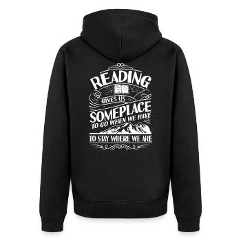 Book Books Reading Reader Librarian Bookworm - Unisex Premium Organic Zip Hoodie - black - Back - Nico (187cm)