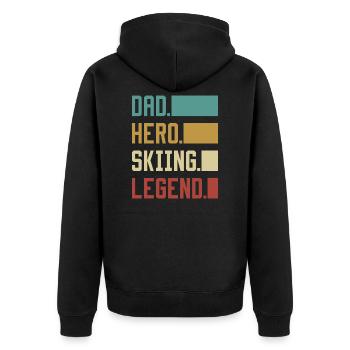 Dad Hero Skiing Legend T-Shirt Skier Dad - Unisex Premium Organic Zip Hoodie - black - Back - Nico (187cm)