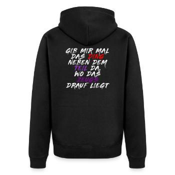 GIB MIR MAL DAS DING NEBEN DEM TEIL WO DAS ZEUG - Unisex Premium Bio Zip Hoodie - Schwarz - Hinten - Nico (187cm)
