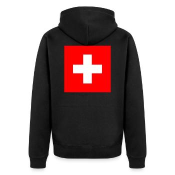 Schweiz Flagge - Unisex Premium Bio Zip Hoodie - Schwarz - Hinten - Nico (187cm)