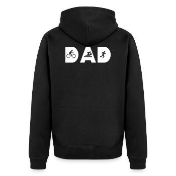 Dad Vater Triathlon Papa T-Shirt Geschenk - Unisex Premium Bio Zip Hoodie - Schwarz - Hinten - Nico (187cm)