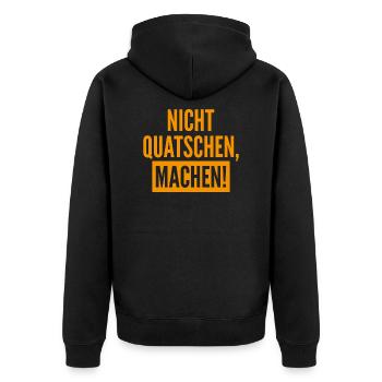 Nicht Quatschen Machen Geschenk - Unisex Premium Bio Zip Hoodie - Schwarz - Hinten - Nico (187cm)