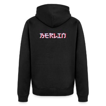 Berlin - Unisex Premium Organic Zip Hoodie - black - Back - Nico (187cm)