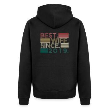 Meilleure épouse depuis 2019 Cadeau de mariage - Veste à capuche bio Premium Unisexe - noir - Dos - Nico (187cm)