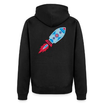 Retro Rakete, Science Fiction, Space, Weltraum - Unisex Premium Bio Zip Hoodie - Schwarz - Hinten - Nico (187cm)