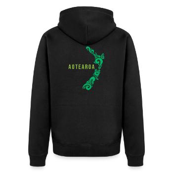 Neuseeland Karte Aotearoa Kiwis Geschenkidee - Unisex Premium Bio Zip Hoodie - Schwarz - Hinten - Nico (187cm)
