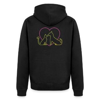 Hund Katze - Unisex Premium Bio Zip Hoodie - Schwarz - Hinten - Nico (187cm)