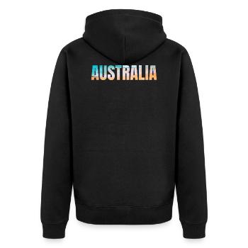 Australien - in englischer Sprache - Unisex Premium Bio Zip Hoodie - Schwarz - Hinten - Nico (187cm)