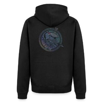 Odins Rabe mit Mjölnir im Runenkreis - Unisex Premium Bio Zip Hoodie - Schwarz - Hinten - Nico (187cm)