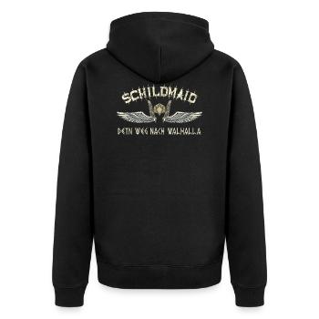 Schildmaid Dein Weg nach Walhalla - Unisex Premium Bio Zip Hoodie - Schwarz - Hinten - Nico (187cm)
